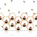 15 Pcs Hexagon Honeycomb Cupcake Stand, Wooden Cupcake Stand with 30 pcs Little Bee Decorations for Baby Shower and Boy/Girl Birthday Party