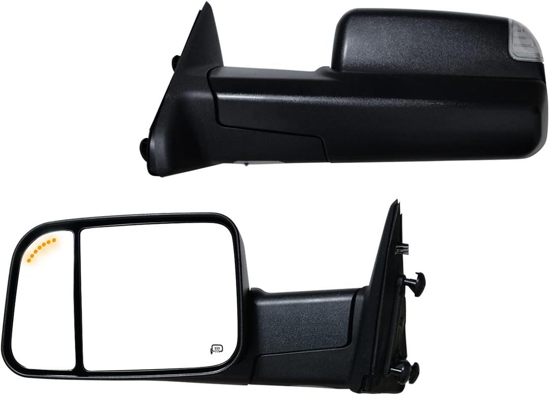 AERDM New Pair Power Heated towing mirror Black Housing with Temperature sensor Compatible for 2009-2015 Ram 1500, 2010-2015 Ram 2500 3500 Towing Mirrors w/Turn Signal with Puddle Lights