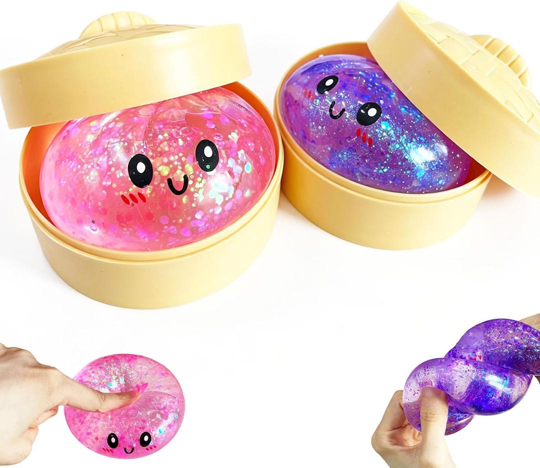 2 Packs Sugar Glitter Dumpling Squishy Toys, Dumplings Squeeze Stress Anxiety Relief for Kids & Adults, Dumpling Squishies Sensory Fidget Toy Gift for Boys,Girls,Teens