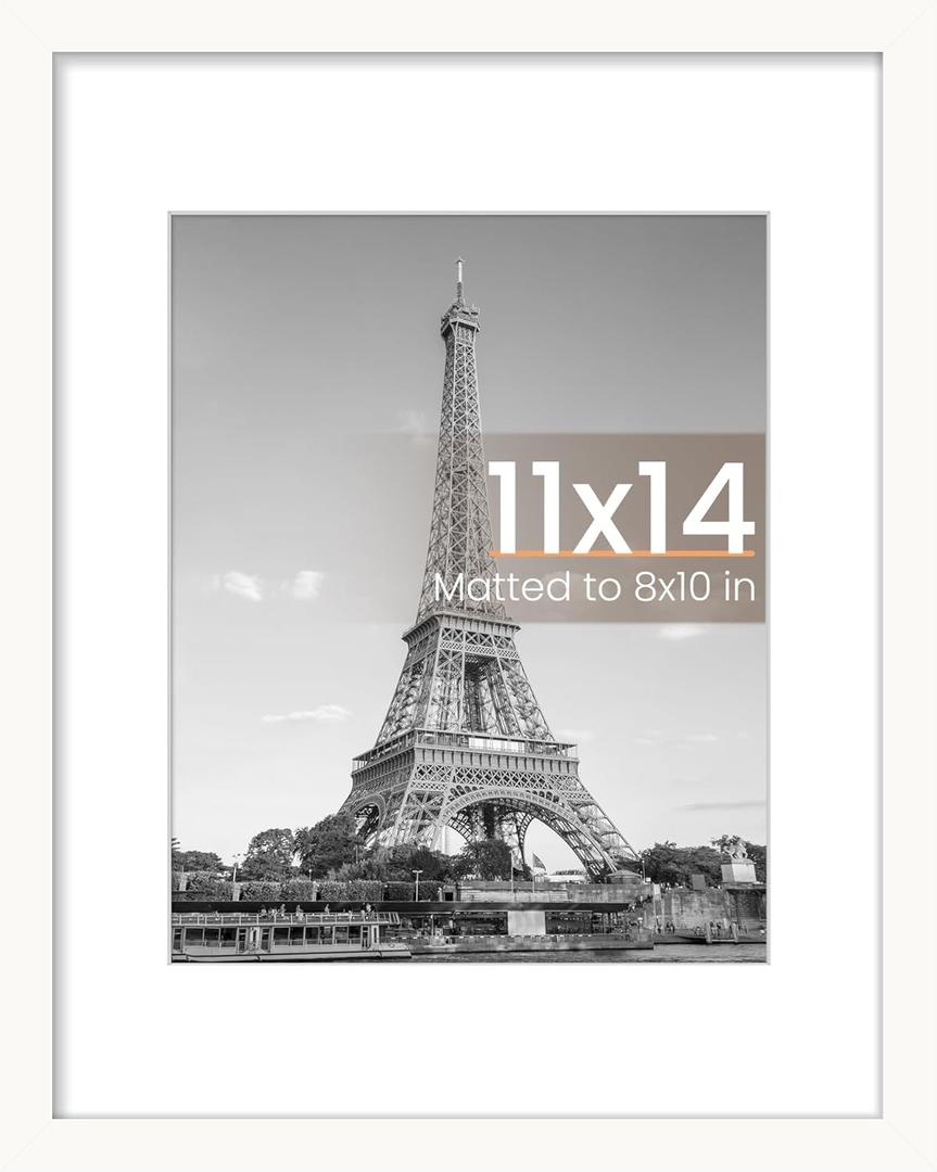 Upsimples 11x14 Picture Frame, Display Pictures 8x10 with Mat or 11x14 Without Mat, Wall Hanging Photo Frame, White, 1 Pack