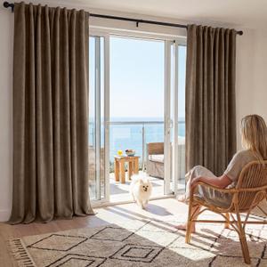 RYB HOME 100% Blackout Linen Textured Curtains 96 inches Long, Thermal Insulating Privacy Energy Saving for Bedroom Living Room Window Office Theater Dining Nursery, W 52 x L 96 in, Coffee, 2 Panels