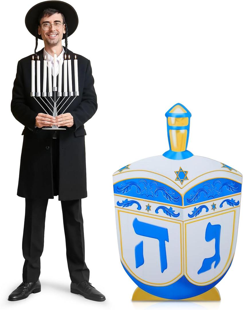 Amyhill 3.5 ft Hanukkah Dreidel Cardboard Stand Up Cutout Life Size Religious Dreidel Stand- Up Cardboard Hanukkah Jewish Festival Party Decoration Backdrop Photo Prop for Jewish Holiday Decor