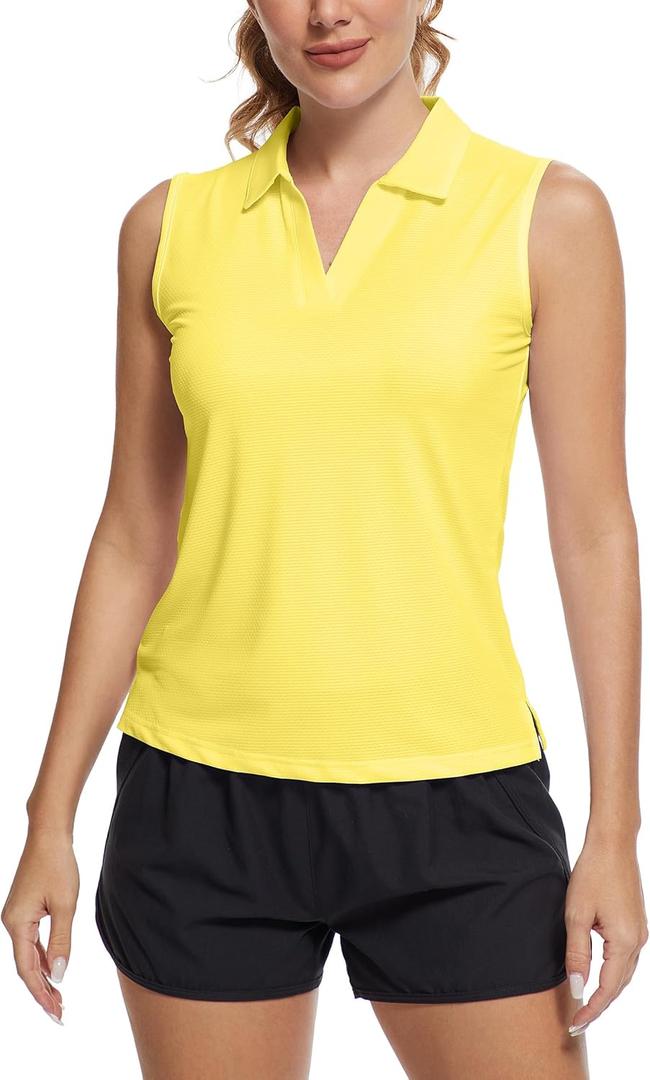 MathCat Women's Sleeveless Golf Shirts UPF 50+ Quickly Dry Tennis Polo Lightweight Sports Athletic Tank Tops (Medium, Yellow)