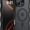 Hualele Magnetic for iPhone 16 Pro Case, Compatible with MagSafe, Military Grade Dropproof Translucent Matte Back Cute Curly Wave Edge Slim Phone Case 16 Pro, Black
