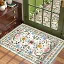 Deerly Floral Entryway Rug 2x3 Small Vintage Boho Bathroom Door Mat Washable Non-Slip Soft Low Pile Thin Indoor Carpet Home Decor for Kicthen Entrance Farmhouse Throw Rug, Beige/Green/Multi