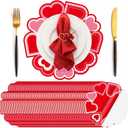 50 Pcs Valentines Round Red Heart Place Mats Pink Disposable Paper Table Mats Bulk Seasonal Valentine Decor for Valentines Anniversary Marriage Proposals Home Party Dining, 12.9 Inch