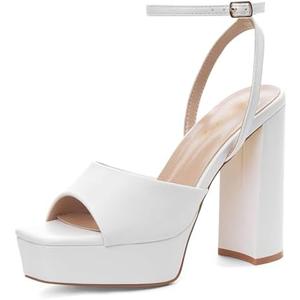 Elisabet Tang Chunky Heeled Platform Sandals for Women,4.7 Inch Block Heels with Open Toe Ankle Strap, Dress Shoes for Wedding Party Homecoming Travel