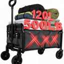 Foldable Wagon Cart, Collapsible Utility Wagon with All Terrain Wheels, Portable Folding Cart for Camping Garden Shopping Grocery Sports (Black, Medium Without Tailgate)