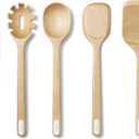 Caraway Wooden Utensil Set - 5 Piece Cooking Utensil Set - Spoon, Server, Scraper, Spatula, & Tongs - Made From FSC-Certified Birch Wood - No Microplastics