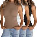 Ficerd 3 Pack Women's Sleeveless Tank Tops, Mock Neck Summer Shirts Slim Stretch Basic Tops Lightweight Knit Tee (Black, White, Coffee)