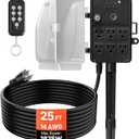 VEVOR Outdoor Power Stake Timer, 25FT Extension Cord, Remote Control Outdoor Power Strip with Cover, Dusk to Dawn Light Timer Waterproof, 6 Outlets for Halloween Christmas Lights, Garden Decorations