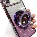 Magnetic Kickstand Glitter Case for iPhone Air,[Compatible with Magsafe] Cute Bling Sparkly Rhinestones with Camera Lens Protector Makeup Mirror Women Girls Case for iPhone 17 Air 6.5",Purple