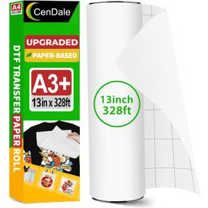 Upgraded DTF Paper Roll 13 x 328ft - Paper Based A3+ DTF Transfer Paper Roll for DTG Printer, Eco-Friendly, No Jamming, No Smear, Hot/Cold Peel DTF Roll 13 Inch for Dark & Light Tshirt