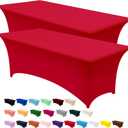 Utopia Kitchen Spandex Tablecloth 2 Pack [8FT, Red] Tight, Fitted, Washable and Wrinkle Resistant Stretch Table Cloth Rectangle Cover for Trade Show, Weddings & Parties [96Lx30Wx30H Inch]