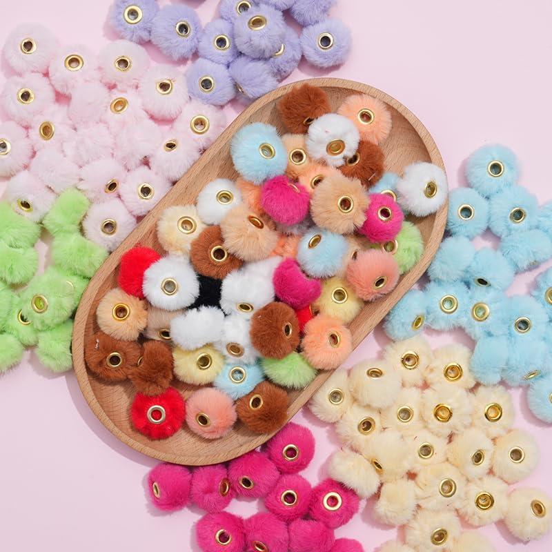 100pcs 0.79in 17 Colors Mixed Super Soft Fluffy Faux Fur Pom Poms Beads for DIY Jewelry Making and Handicrafts Accessories (Random Color Mix)