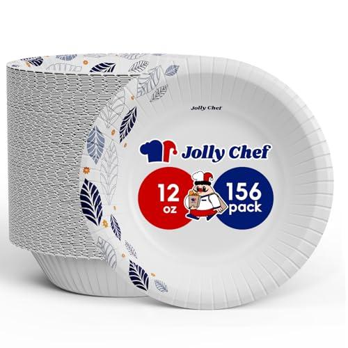 JOLLY CHEF 156 Count Paper Bowls with Leaf Floral Print 12 OZ Disposable Bowls Bulk, Heavy-duty Bowls Perfect for or Parties,Picnics,and Everyday Use