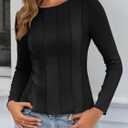 Tankaneo Womens Fitted Long Sleeve Shirts Ribbed Knit Going Out Tops Y2k Trendy Casual Crew Neck Tees Shirts (Black)