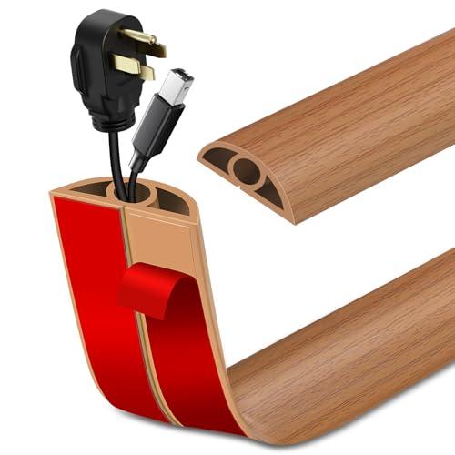 Floor Cord Cover Self Adhesive Cord Hider Floor Extension Cord Covers for Floor Power Cord Protector Cable Management Prevent Cable Trips Cable Cavity 0.32" W x 0.32" H (Light Brown Wood, 20Ft)