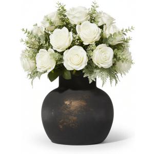 Ceramic Flower Vase, 5.5-Inch Black Pottery Rustic Farmhouse Boho Vase, Handcrafted Decorative Vase for Home Decor, Centerpieces, Table, Living Room, Mantel, Shelf