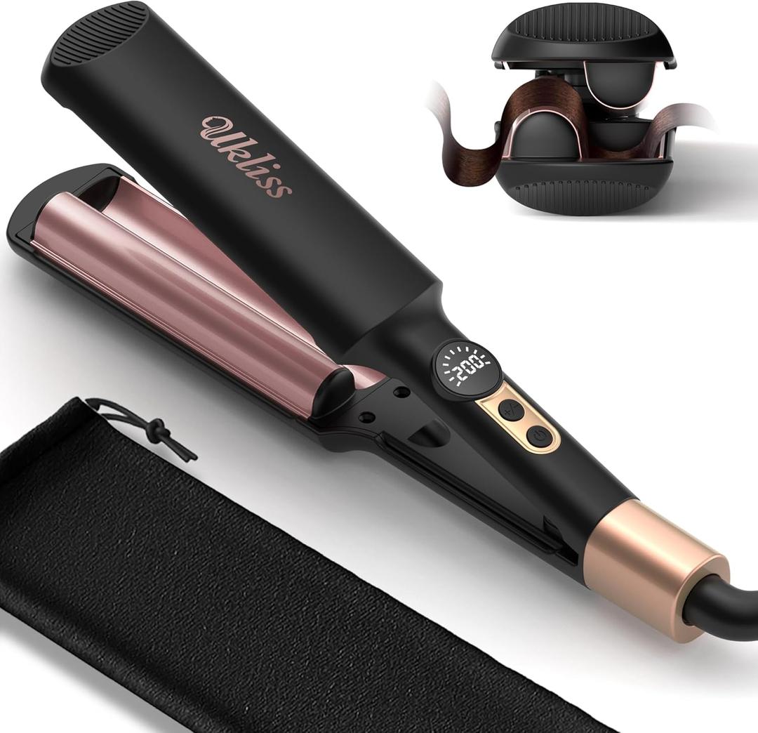 Mini Waver Crimper Hair Tool for Women Short Hair Travel 0.4 inch Double Barrel Small S Waver Curling Iron Dual Voltage (110-240V) with 5 Temps, Anti-scalding, 30M Auto-Off for Dating, Daily (Black)
