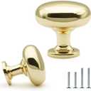 FURFITT 10 Pack Polished Brass Cabinet Knobs 1-1/7 Inch(29mm) Diameter Shiny Polished Gold Round Drawer Knobs Solid Zinc Alloy Dresser Kitchen Cupboard Bathroom Furniture Hardware