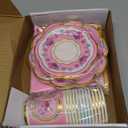 WorldBazaar Tea Party Disposable Tableware Set Pink Tea Party Supplies 12 Sets Floral Paper Tea Cups and Saucers Plates Napkins Tablecloth Pink Birthday Mothers Day Decorations Women Girls Adults