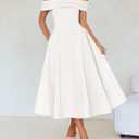 ZESICA Summer 2026 Cocktail Dresses for Women's Off Shoulder Short Sleeve Swing A Line Wedding Evening Party Midi Dress (White, M)