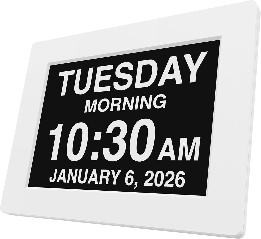 American Lifetime New 2026 Dementia Clock Large Digital Clock for Seniors, Large Display with Custom Alarms, Calendar Clock with Day & Date for Elderly, Clear Numbers Alzheimer Digital Clock White (8 inch)