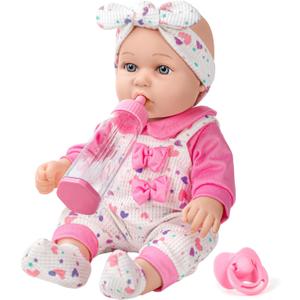 XFEYUE 12" Baby Doll with Pink Bowknot Clothing Set,12 Inch Realistic Baby Dolls with Clothes and Accessories,Pacifier Bottle Toy Pretend Play Collection for 3+ Child Girls Gifts