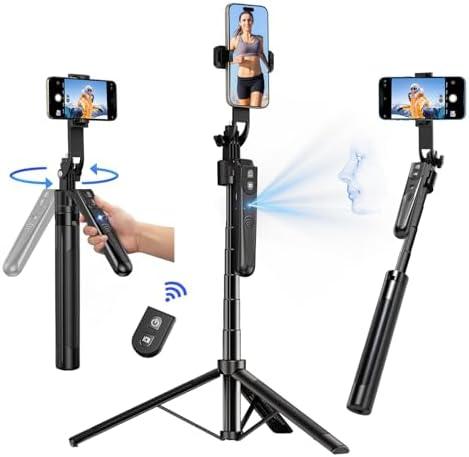Auto Face Tracking Tripod 360° Rotation with Stand, 70.9" Motion Sensor Phone Tripod Stand, No App, Gesture Control, Smart Face Body Auto Tracking Selfie Stick Tripods for Video Record/Live Streaming