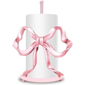 Trendy Bow Paper Towel Holder Cute Pink Bow Knot Kitchen Decor Accessories Large Metal Towel Holder Stand for Coquette Home Party Bathroom Countertop, Pink 
