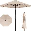 Kingdura 10FT Outdoor Patio Umbrella with Solar Lights, Market Table Umbrella with Push Button Tilt & Crank, 8 Sturdy Ribs, 32 LED Lights, UV Protection for Garden Lawn Deck Backyard Pool (Beige)