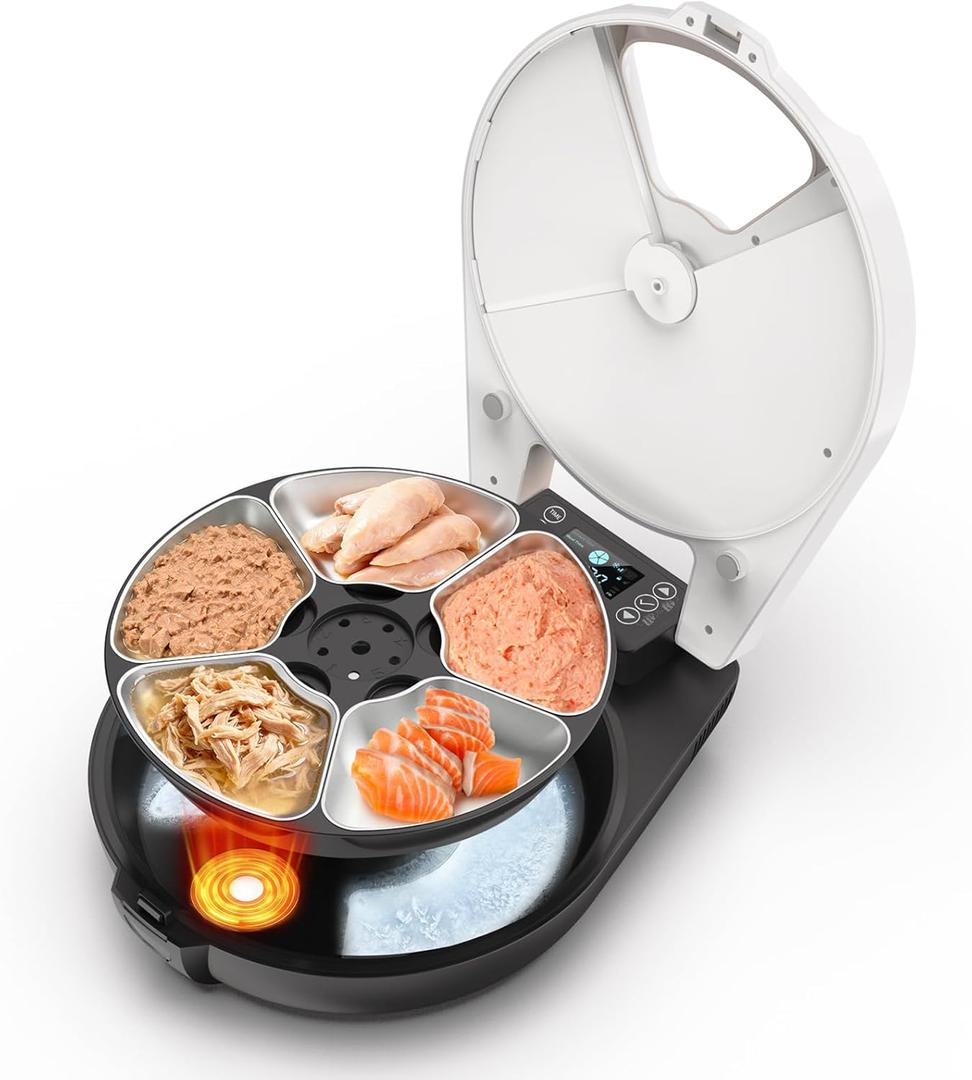 Automatic Wet Food Cat Feeder, 3 Days 5 Freshness Meals Refrigerated Auto Cat Feeder, Semiconductor Cooling & Heating with 304 Stainless Steel Bowl, Programmable Timer Cat Food Dispenser