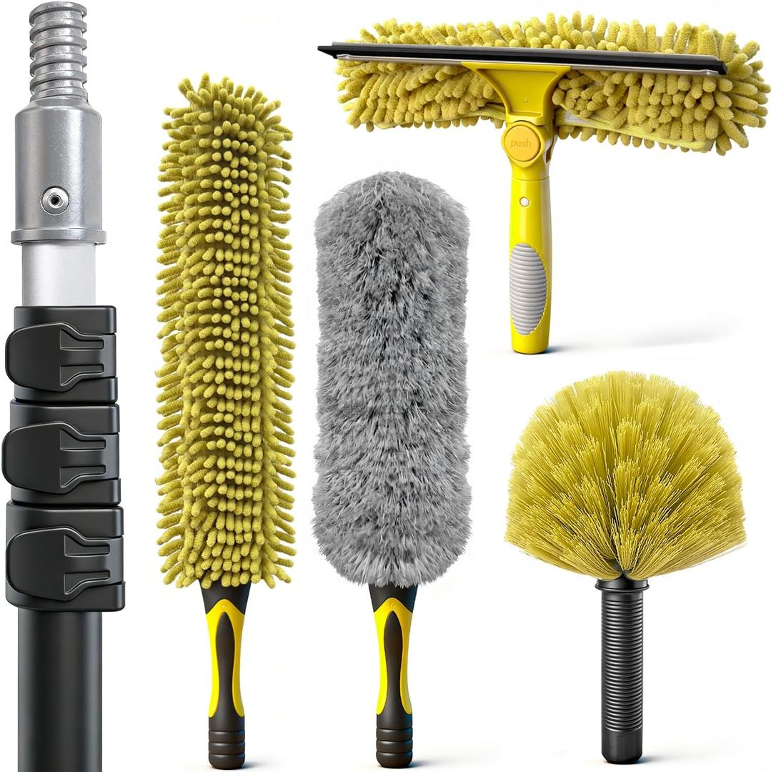 5-in-1 4-12Ft 4-Stage Telescoping Extension Pole Kit for Cleaning