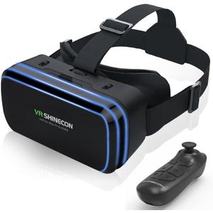 VR Headset for Smartphones with Bluetooth Controller, 4. 7-7-inch Aspheric Optical HD Lens Mobile VR HeadsetAdjustable Focusand and Eye Width,Good Heat Dissipation