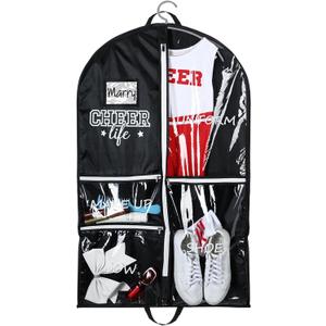 Cheer Garment Bags for Cheerleading Uniform Waterproof Hanging Garment Bags for Dance Costumes 40 Inch Clothes Bag with 5 Pockets and Side Zip Travel Storage Cheer Uniform(Black,White)