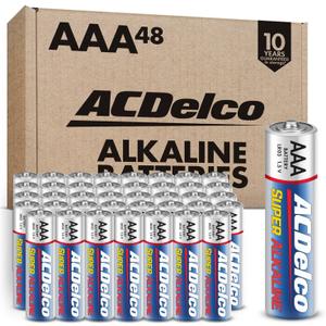 ACDelco 48-Count Triple AAA Batteries, Maximum Power Super Alkaline Battery for Home and Office, 10-Year Shelf Life, Reclosable Packaging