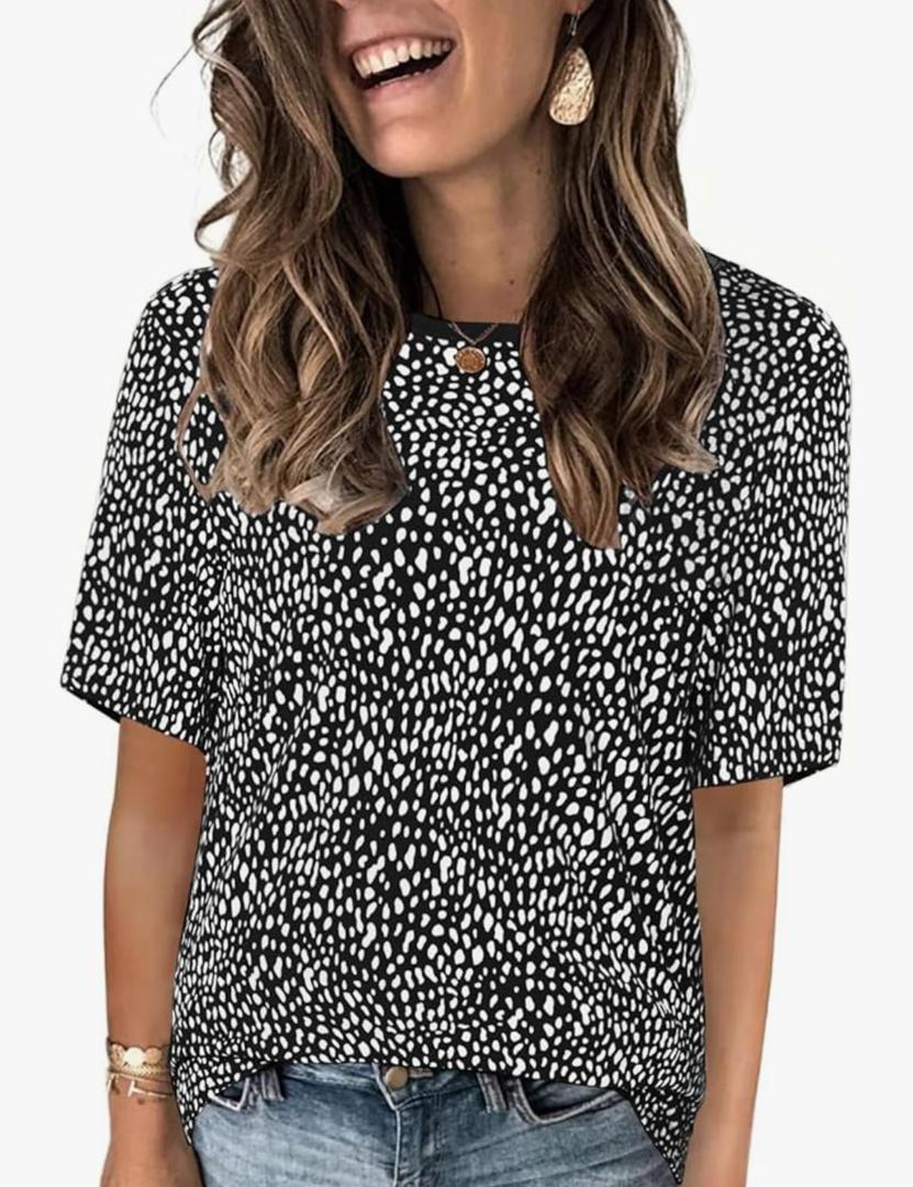 Women's Dressy Short Sleeve Shirts Summer Casual Leopard Printed Tops Fashion Crewneck Tees 5XL