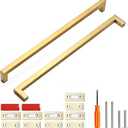 Cabinet Pulls Gold Cabinet Handles 5 Pack 13-4/5 Inch Square Drawer Pulls and 5 Pack Cabinet Magnetic Catch, Stainless Steel Kitchen Door Cupboard Cabinet Handles, 352mm Hole Centers