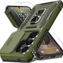 DEERLAMN Case for Samsung Galaxy S26 Ultra 6.9-Inch with Slide Camera Cover+Screen Protector(1 Pack), Rotated Ring Kickstand Military Grade Shockproof Protective Cover-Olive Green