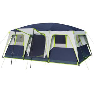 LET'S CAMP 12 Person Camping Tent, Large 3 Room Cabin Tent 16 x 11 ft with Rainfly, Canopy Door, 6 Mesh Windows and Privacy Dividers, Weather Resistant Family Shelter for Car Camping and Festivals