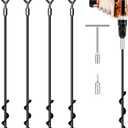 Ground Anchors 24 Screw in Heavy Duty Ground Anchors,Tent Stakes for Camping Tent, Trampoline, Canopies, Carports, Sheds, Swing Sets, Black Anti-Rust Coating for High Wind (4 x 24)