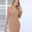 Valiamcep Women's Dress Long Sleeve V Neck Collared Ribbed Knit Bodycon Mini Pencil Dresses (M)