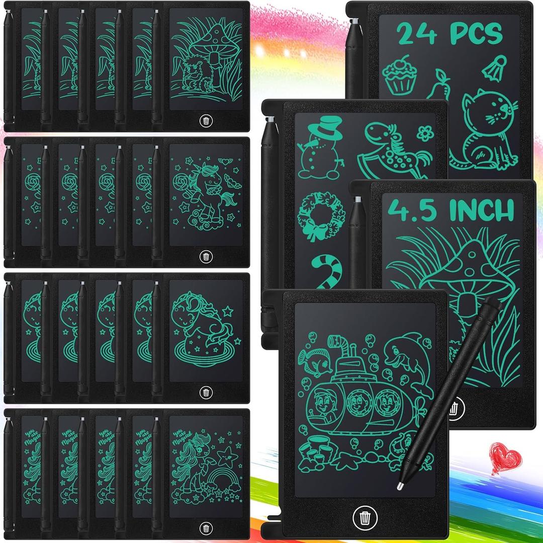 Zhehao 24 Pack LCD Mini Writing Tablet for Kids 4.5 Inch Doodle Board Bulk Erasable Reusable Electronic Drawing Pad Birthday Party Favors Goodie Bag Classroom Gifts(Black)