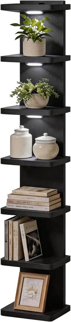 7 Tier Wall Shelf with LED Lights Lack Shelf for Room Collection, Black, 5.5"D x 7.4"W x 40"H