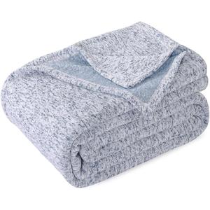 KAWAHOME Summer Sweatshirt Blanket for Bed-Lightweight Breathable Blankets, Soft Thin Knit Jersey Blanket for Hot Sleepers, 71 X 79 Inches, Heather Blue