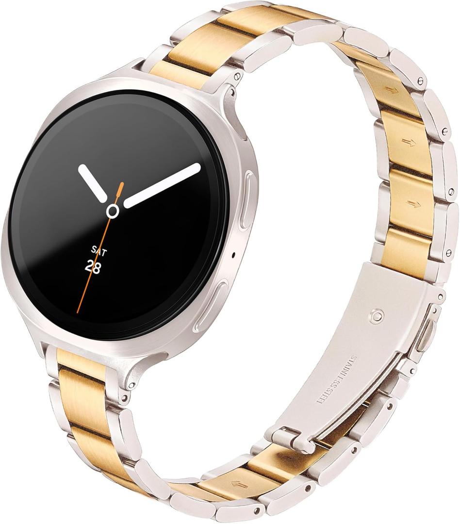 WIPALOR Slim Metal Band for Samsung Galaxy Watch 8 Band 40mm 44mm/Galaxy Watch 8 Classic 46mm for Women, Thin Stainless Steel Dressy Replacement Bracelet for Samsung Galaxy 8 Watch band-Starlight/Gold