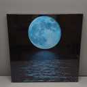 Conipit Moon Wall Art Teal Blue Framed Canvas 20''x20'' Full Moon Picture Blue Night Seascape Artwork Office Home Decoration Framed