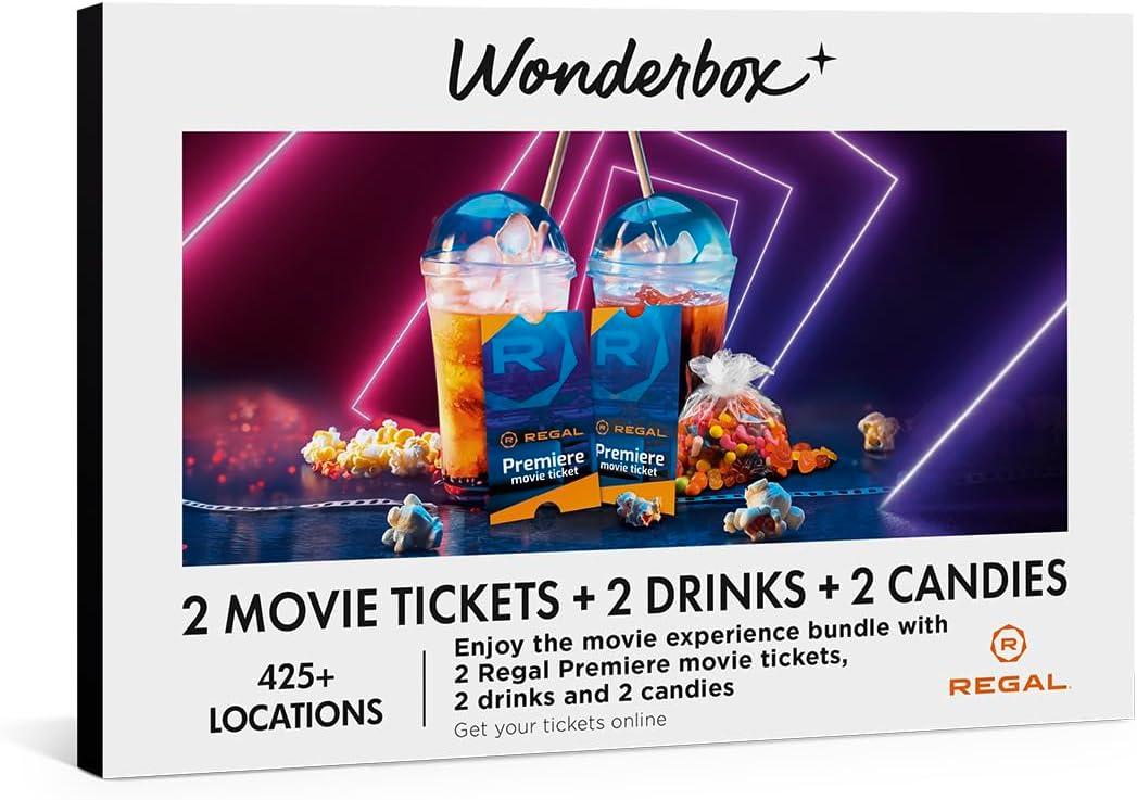 WONDERBOX - Regal Movie Gift Box  2 Tickets, 2 Drinks & 2 Candies  Movie Night Experience for 2  Valid at 425 Regal Locations in The US