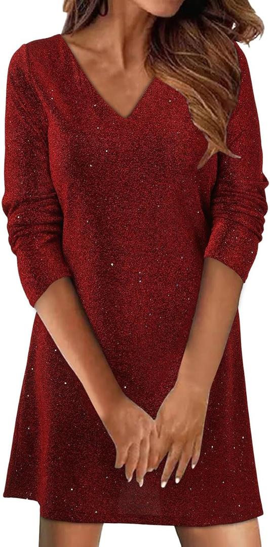 Evening Dresses for Women UK, V-Neck Sequin Long Sleeve Gown Formal Evening Dress Carnival Row Red, Large